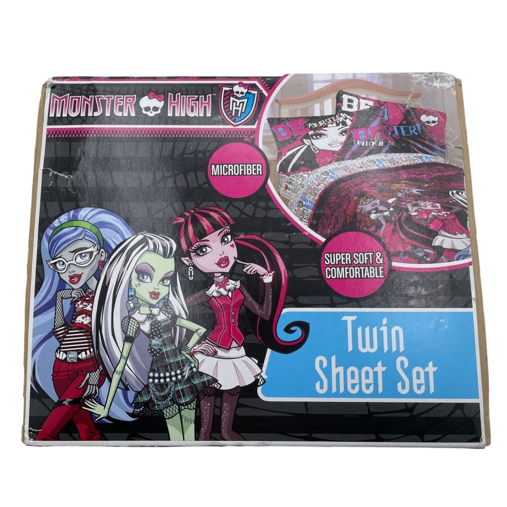 Monster High Ghoulie Gang Twin Sheet Set Microfiber 3pc Bedding Draculaura‎ 2013